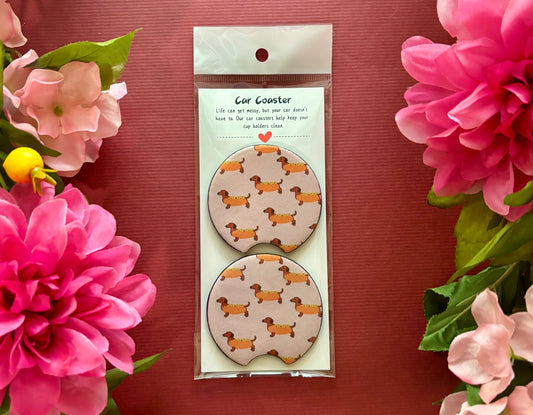 Pink Hot Dog Car Coasters