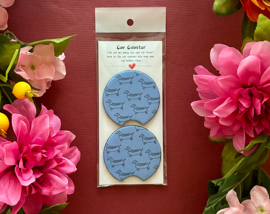 Blue Hot Dog Car Coasters